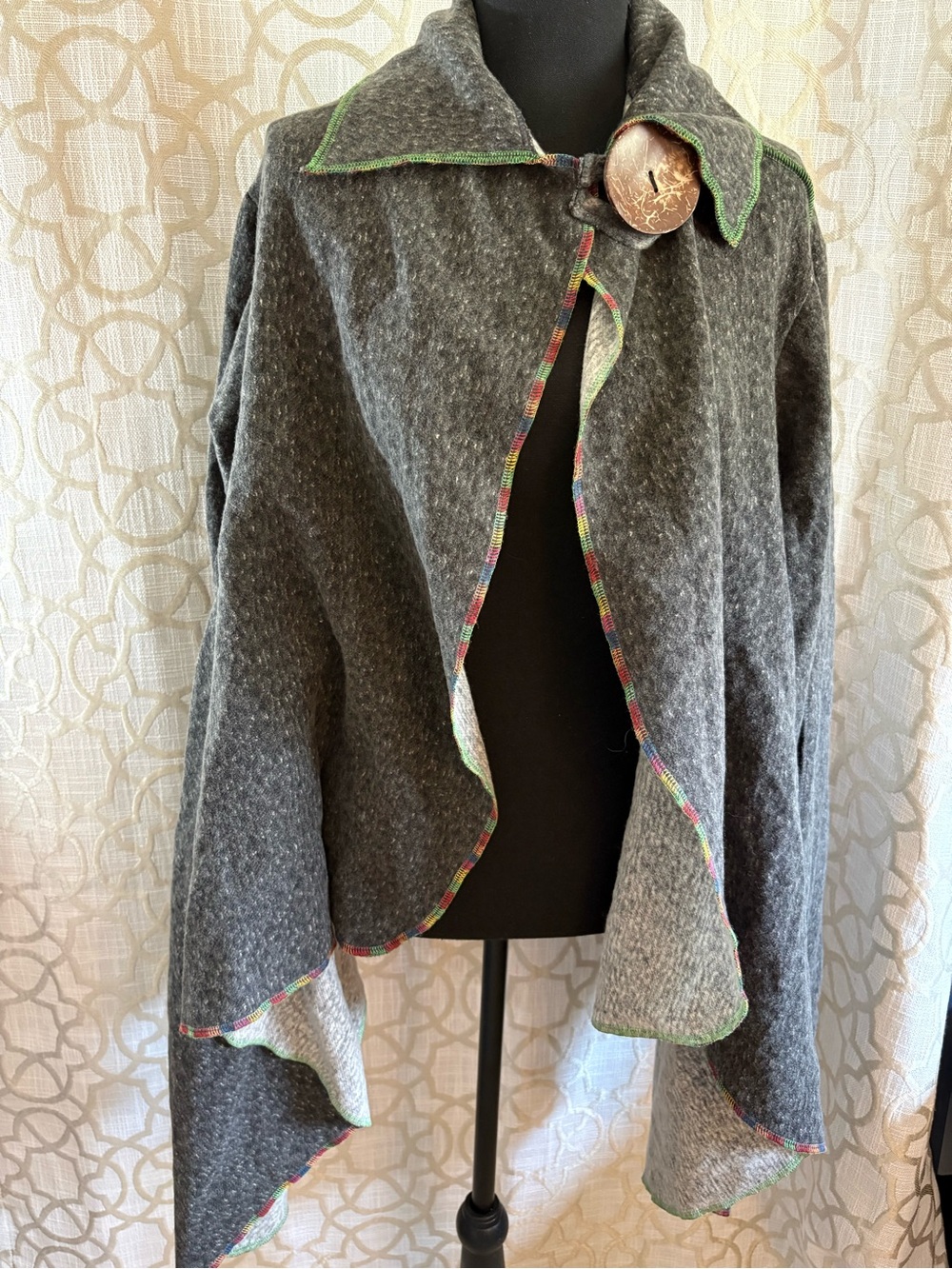 Gray Draped Wool-Blend Shawl Collar Jacket